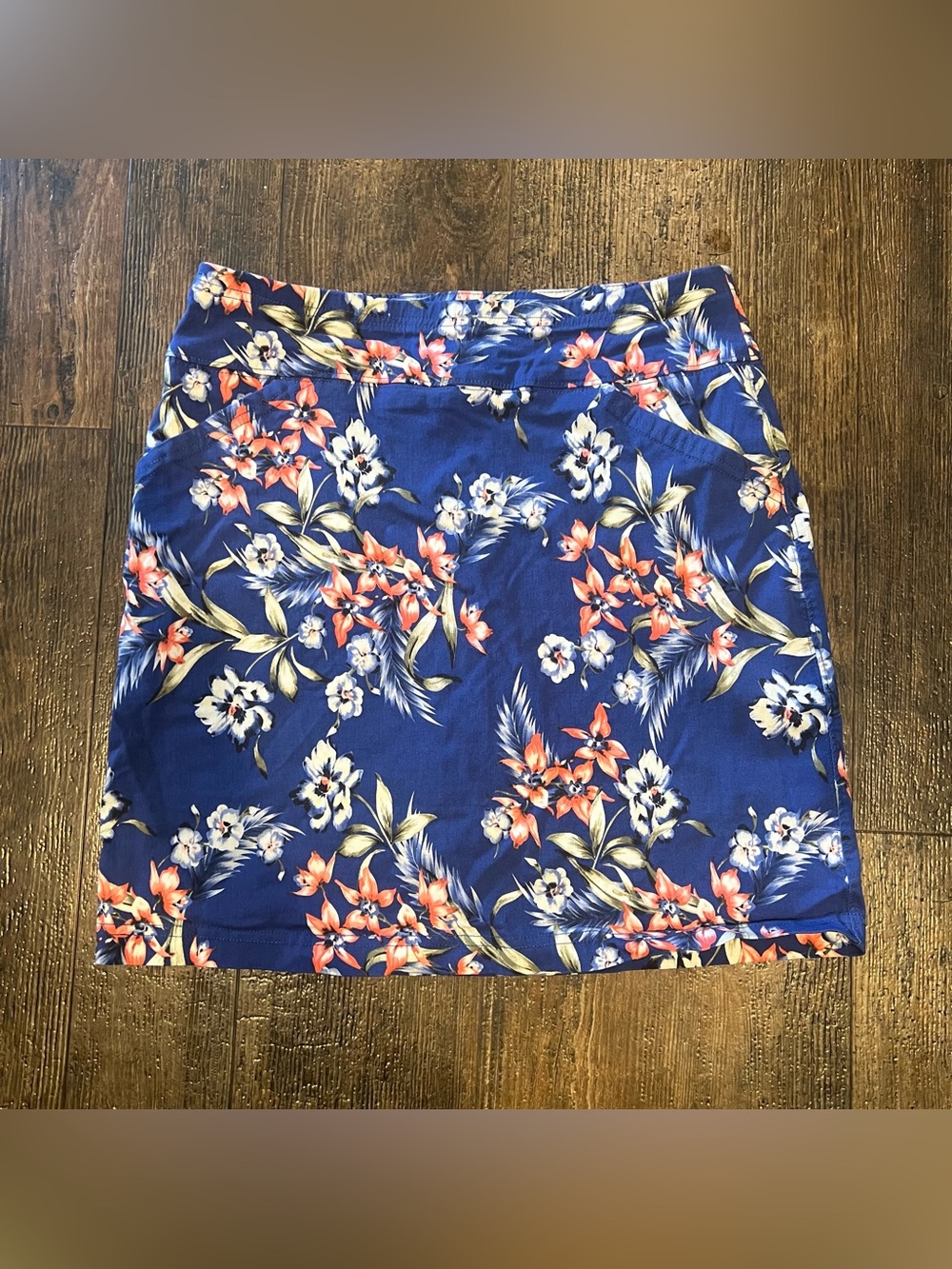 Mario Serrani Comfort Stretch Skort Skirt Blue Floral Tummy Control With Pockets